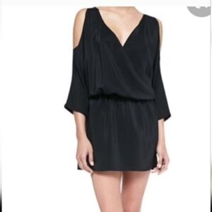 Amanda Uprichard Black Cold Shoulder Silk Mini Dress
